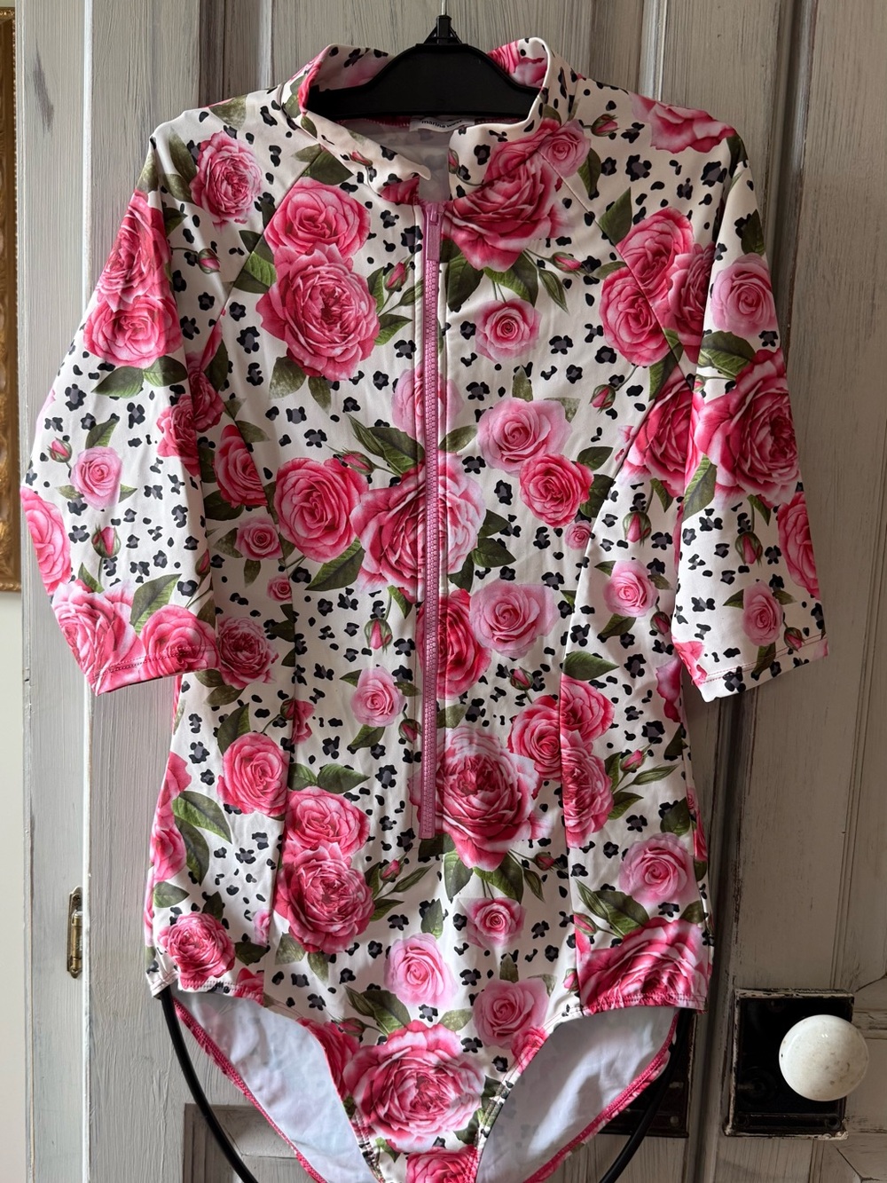 Floral Zip-Front Pink Rose One-Piece Swimsuit Never Worn